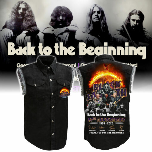 BSSL01 Black Sabbath 57th Anniversary 1968-2025 Thank You For The Memories Sleeveless Denim Shirt - Image 2