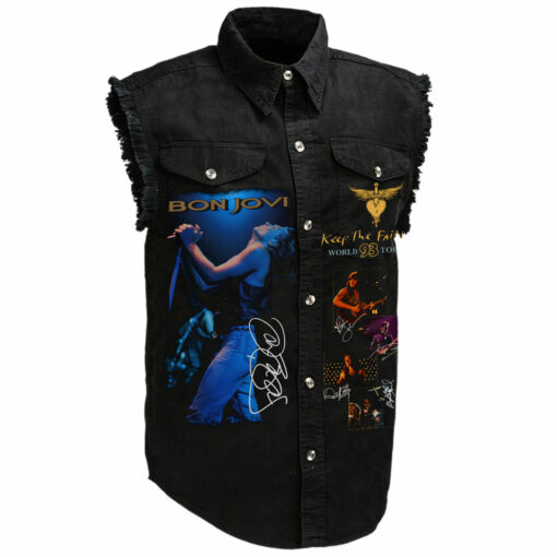 Bon Jovi Keep The Faith Tour Bon Jovi Tour Sleeveless Denim Shirt - Image 3