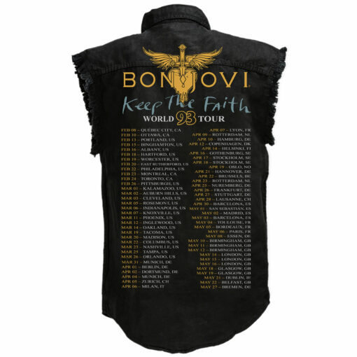 Bon Jovi Keep The Faith Tour Bon Jovi Tour Sleeveless Denim Shirt - Image 2