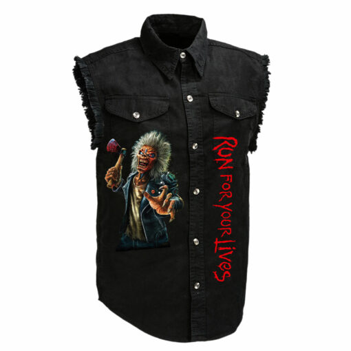 Iron Maiden Run For Your Lives Tour Sleeveless Denim Shirt - Image 3