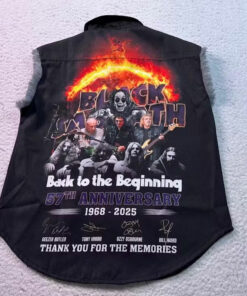 BSSL01 Black Sabbath 57th Anniversary 1968-2025 Thank You For The Memories Sleeveless Denim Shirt