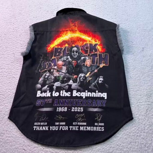 BSSL01 Black Sabbath 57th Anniversary 1968-2025 Thank You For The Memories Sleeveless Denim Shirt