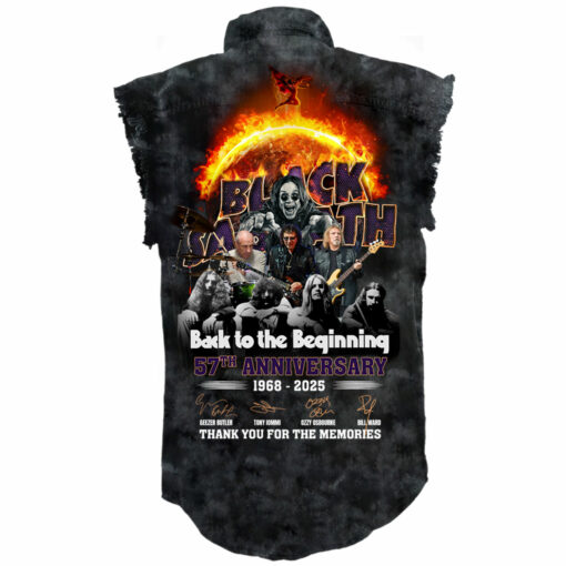 BSSL02 Black Sabbath 57th Anniversary 1968-2025 Thank You For The Memories Sleeveless Denim Shirt - Image 2