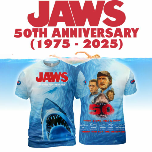 Jaws Movie 50 Years 1975-2025 Thank For The Memories AOP 5