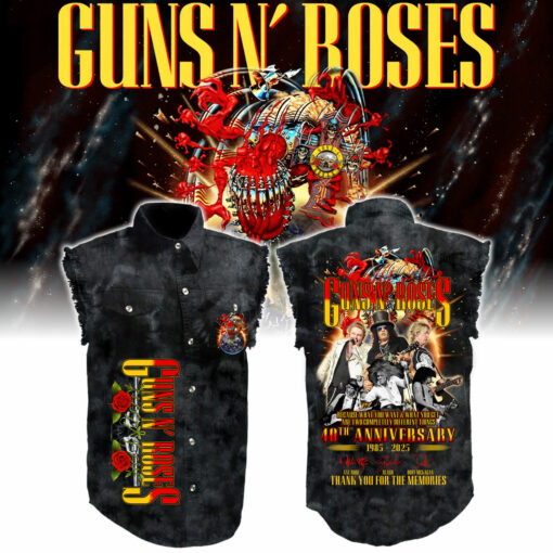GNRSL02 Guns N’ Roses – 40th Anniversary (1985–2025) & Tour 2025 Sleeveless Denim Shirt