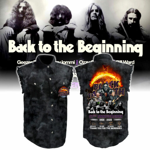 BSSL02 Black Sabbath 57th Anniversary 1968-2025 Thank You For The Memories Sleeveless Denim Shirt