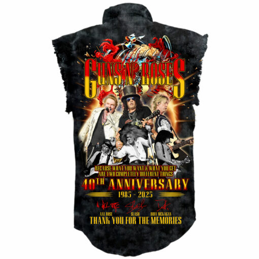 GNRSL02 Guns N’ Roses – 40th Anniversary (1985–2025) & Tour 2025 Sleeveless Denim Shirt - Image 2