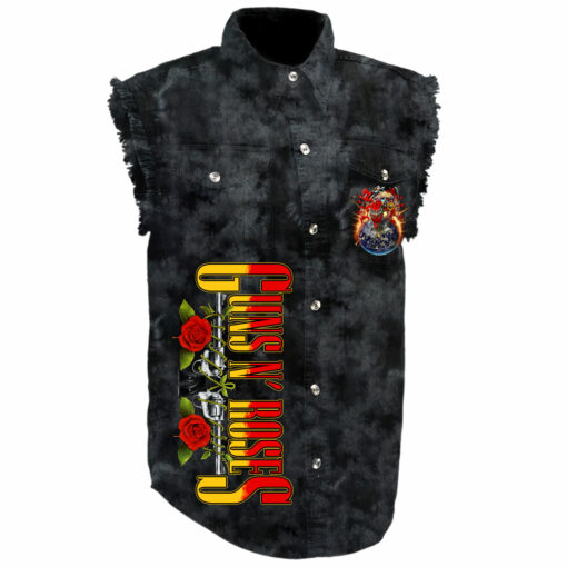 GNRSL02 Guns N’ Roses – 40th Anniversary (1985–2025) & Tour 2025 Sleeveless Denim Shirt - Image 3