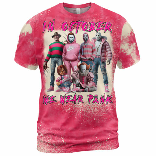 HR03T In October We Wear Pink Halloween Horror Characters AOP - Image 2