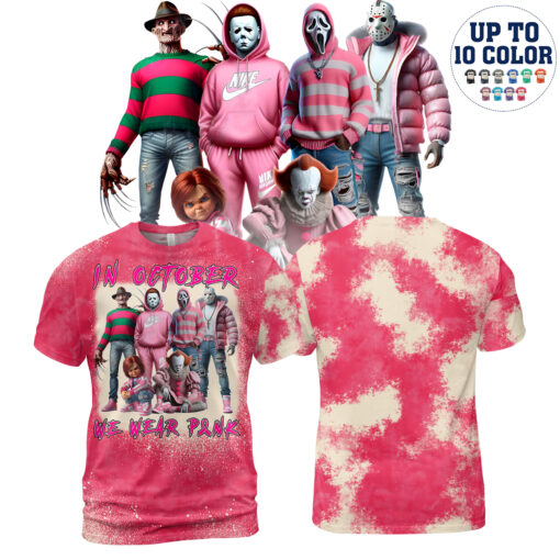 HR03T In October We Wear Pink Halloween Horror Characters AOP