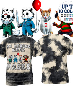 HR36T My Heroes Wear Masks Cat Halloween Horror Characters AOP