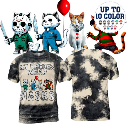 HR36T My Heroes Wear Masks Cat Halloween Horror Characters AOP
